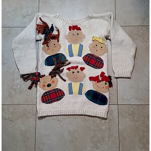 Vintage Child’s Sweater Cartoon Patches 90's Made In USA 100% Cotton Medium